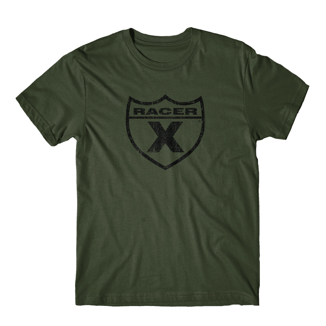 Military Green Distressed Shield Tee